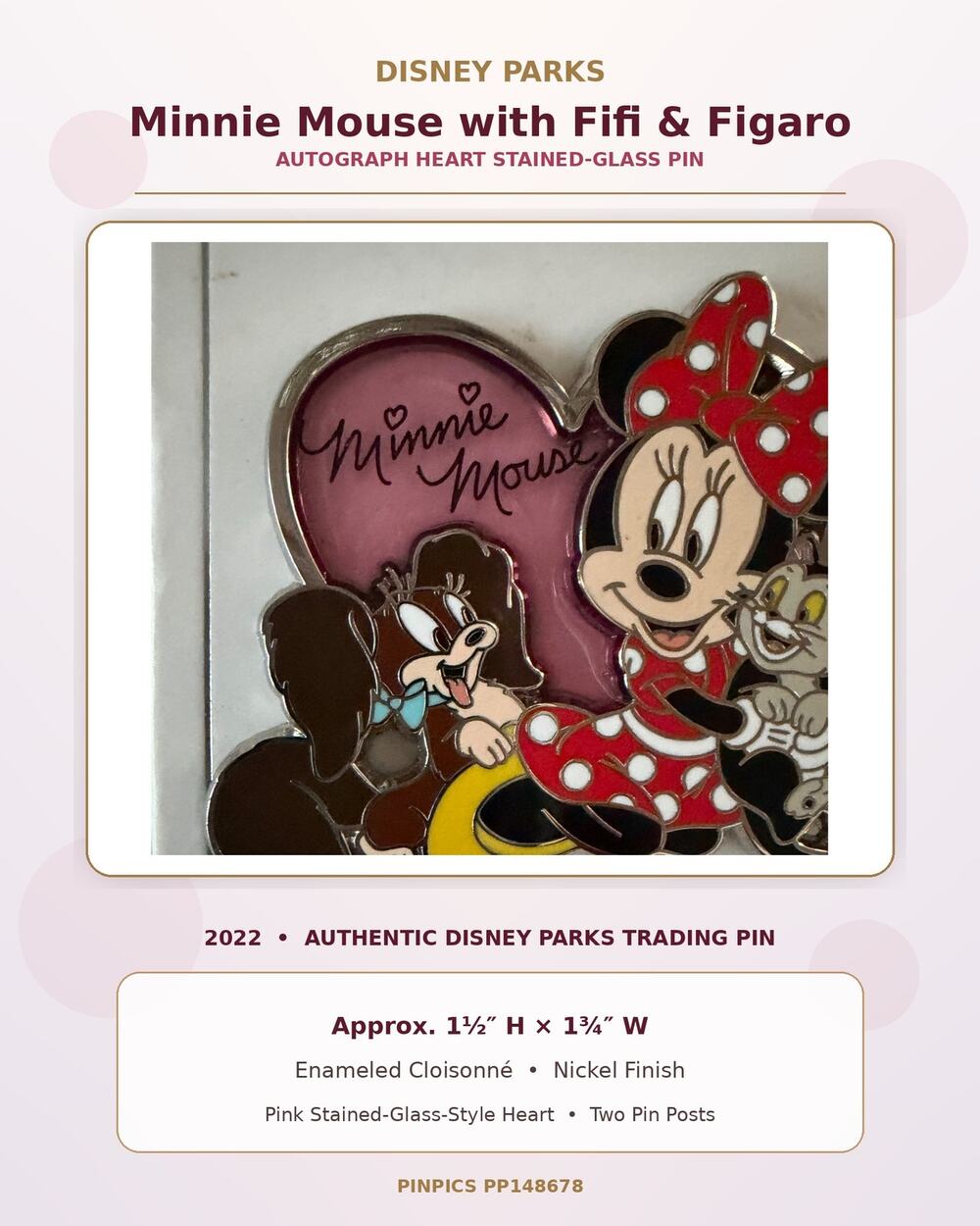 Disney Parks 2022 Minnie Mouse Fifi Figaro Stained Glass Trading Pin